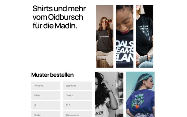 Landingpage madlshirt.de von ET Productions am Desktop