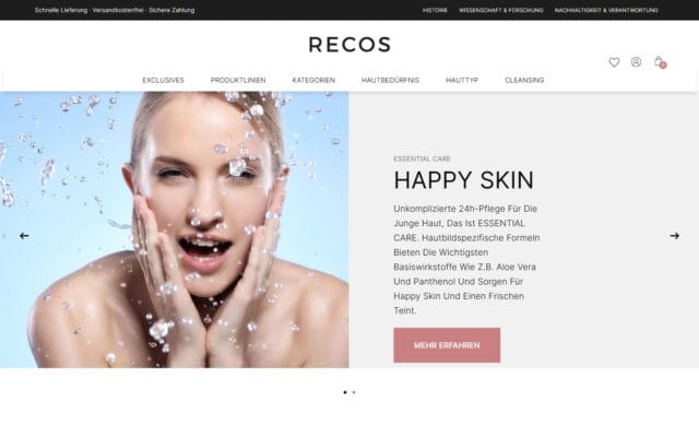 Startseite des RECOS Onlineshops am Desktop