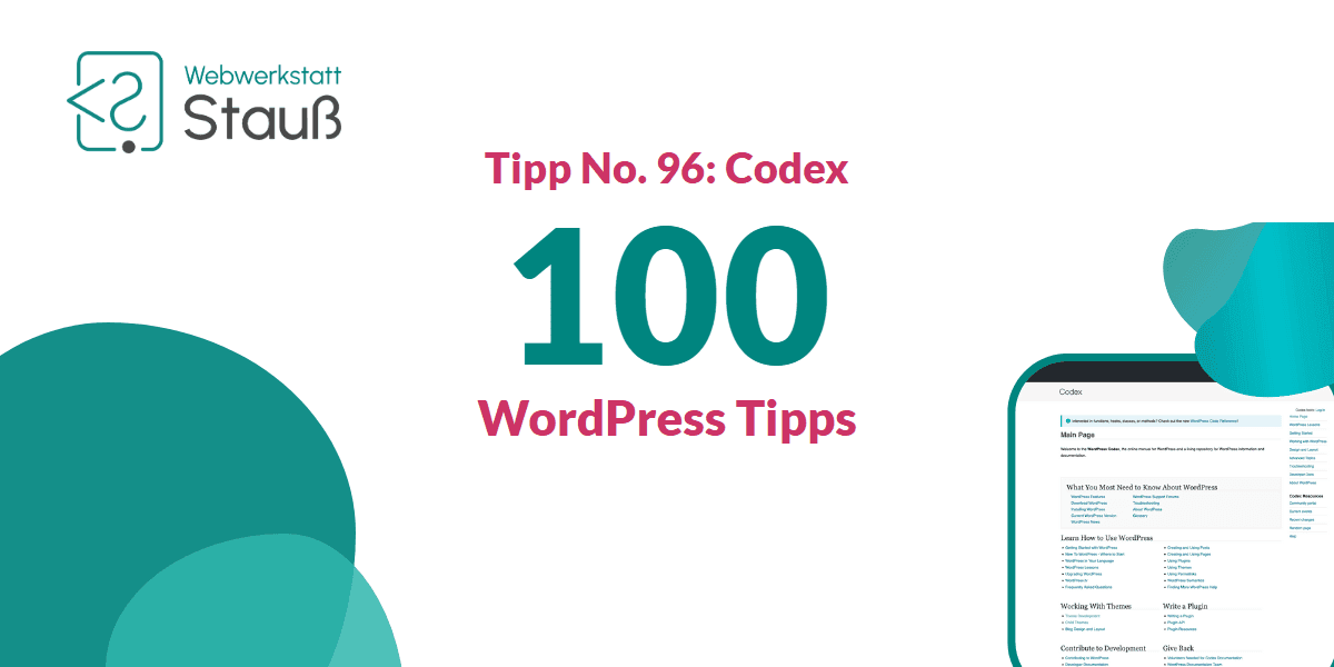 100 WordPress-Tipps – Tipp No. 96: Codex | Webwerkstatt Stauß