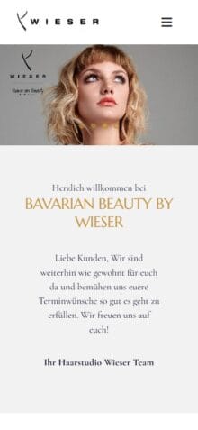 Startseite von Haarstudio Wieser am Smartphone